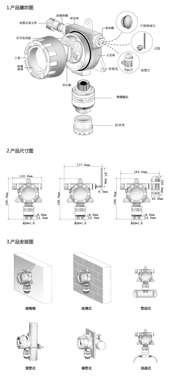 大眾固定在線(xiàn)式氯氣氣體檢測(cè)儀無(wú)線(xiàn)傳輸型網(wǎng)絡(luò)版尺寸與安裝圖